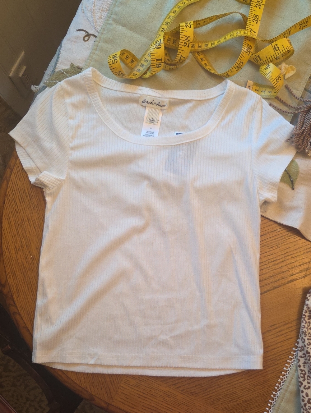 Derek Heart White Ribbed Short Sleeve Tee Top